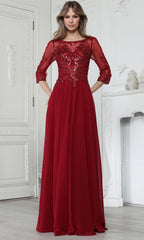 Adora Design 3382-03 - Bateau Neckline Lace Applique Long Gown