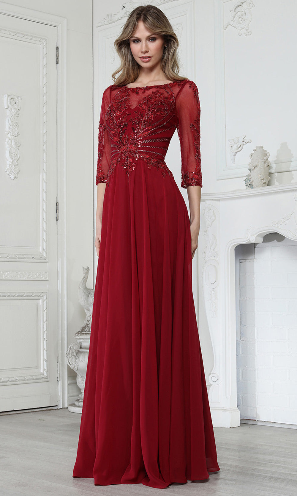 Adora Design 3382-03 - Bateau Neckline Lace Applique Long Gown