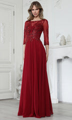 Adora Design 3382-03 - Bateau Neckline Lace Applique Long Gown