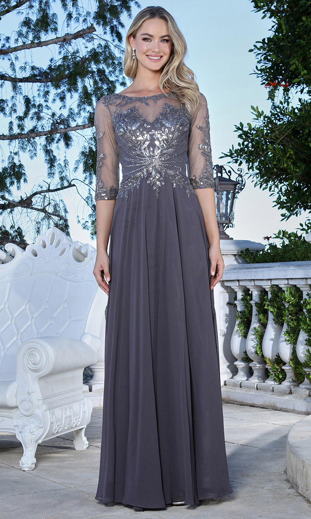 Adora Design 3382-03 - Bateau Neckline Lace Applique Long Gown