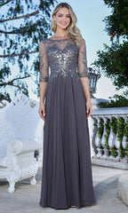 Adora Design 3382-03 - Bateau Neckline Lace Applique Long Gown