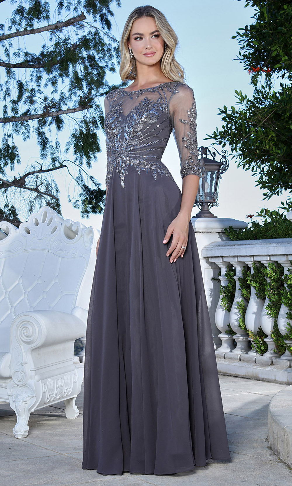 Adora Design 3382-03 - Bateau Neckline Lace Applique Long Gown