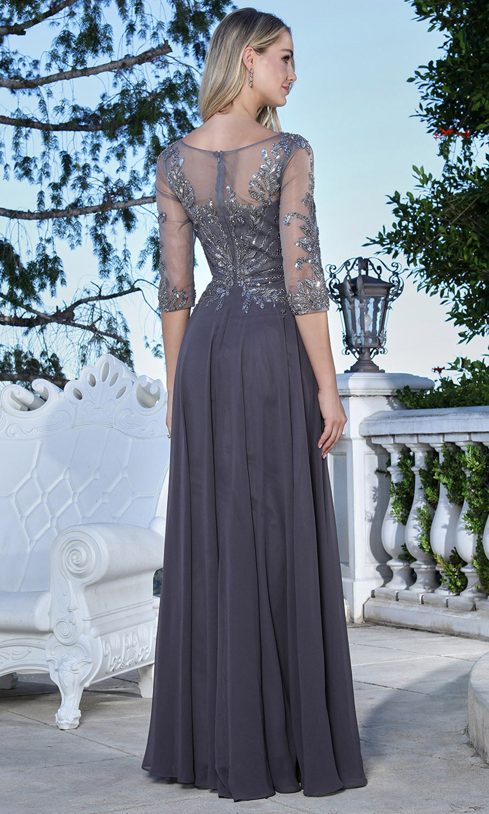 Adora Design 3382-03 - Bateau Neckline Lace Applique Long Gown
