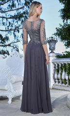 Adora Design 3382-03 - Bateau Neckline Lace Applique Long Gown