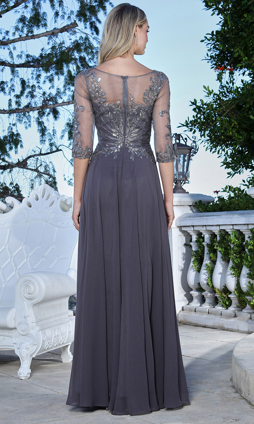 Adora Design 3382-03 - Bateau Neckline Lace Applique Long Gown