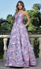 Adora Design 3384 - Cowl Neck Tiered Floral Evening Gown