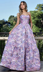 Adora Design 3384 - Cowl Neck Tiered Floral Evening Gown
