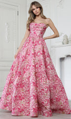 Adora Design 3384 - Cowl Neck Tiered Floral Evening Gown