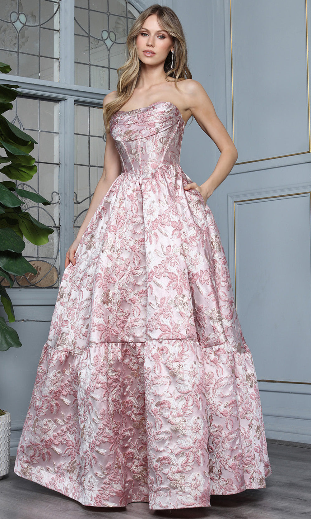 Adora Design 3384 - Cowl Neck Tiered Floral Evening Gown