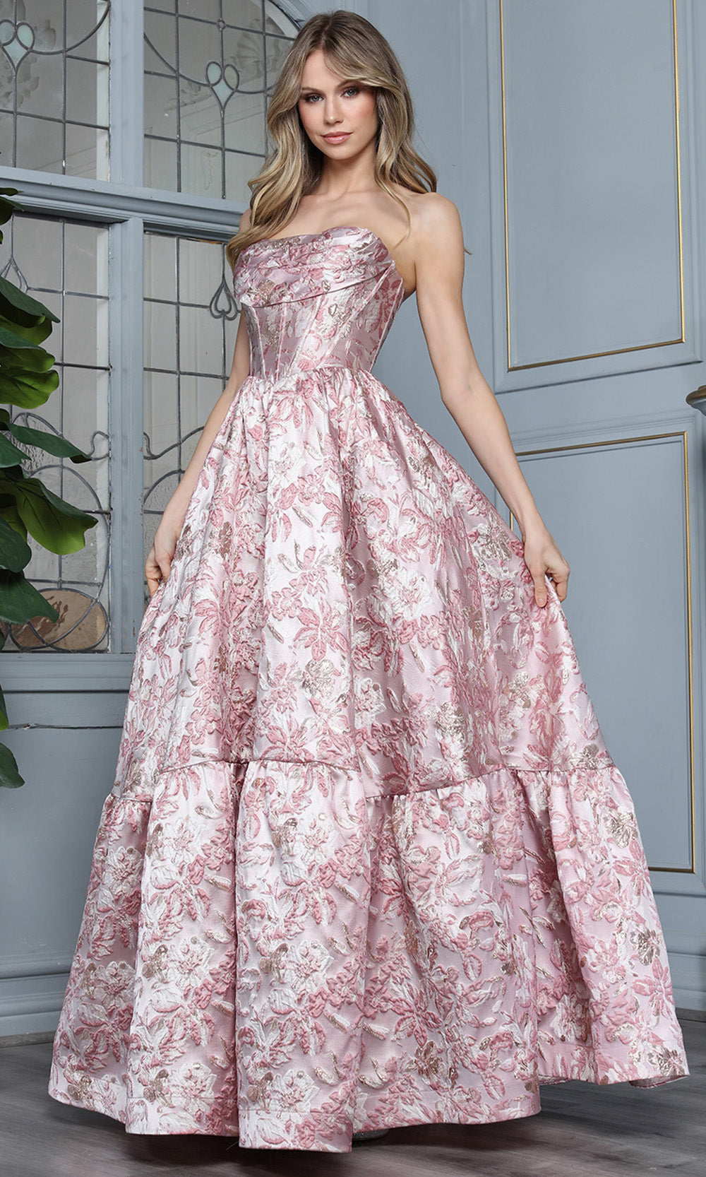 Adora Design 3384 - Cowl Neck Tiered Floral Evening Gown