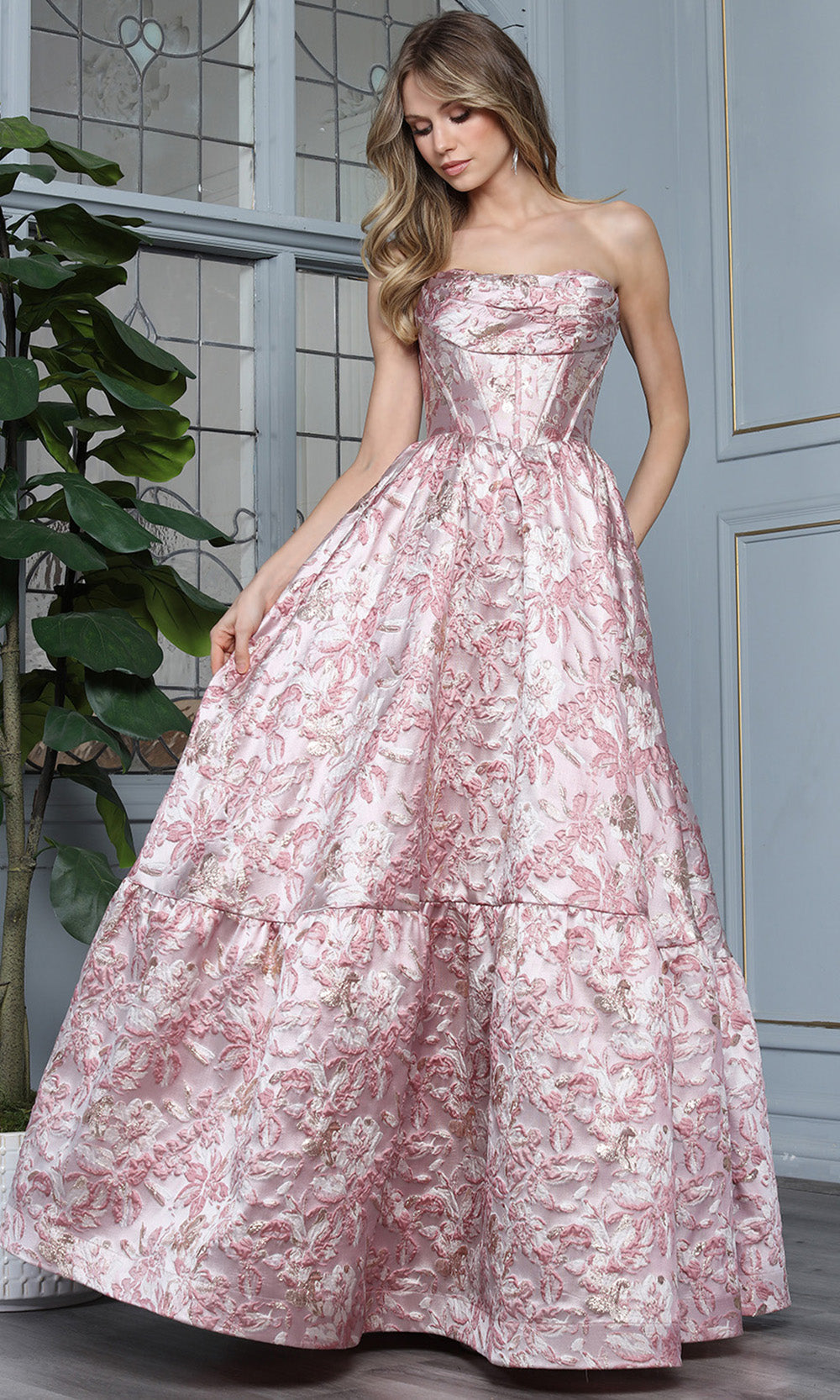 Adora Design 3384 - Cowl Neck Tiered Floral Evening Gown