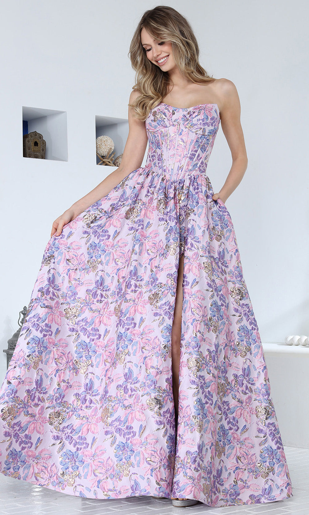 Adora Design 3389 - Strapless Corset Floral Evening Gown