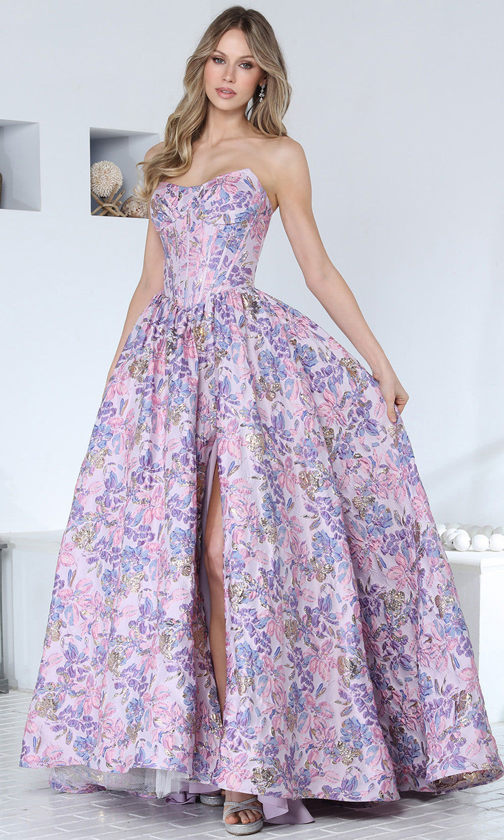 Adora Design 3389 - Strapless Corset Floral Evening Gown