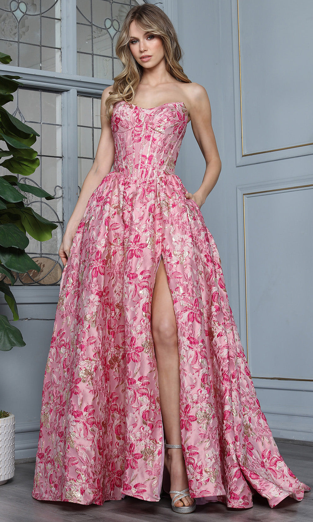 Adora Design 3389 - Strapless Corset Floral Evening Gown