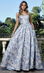 Adora Design 3396 - Square Neck Long Gown with Floral Texture