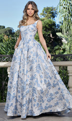 Adora Design 3396 - Square Neck Long Gown with Floral Texture