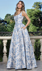 Adora Design 3396 - Square Neck Long Gown with Floral Texture