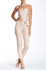 Adrianna Papell - 231M70480SC V Neck Illusion Embroidered Fit Jumpsuit