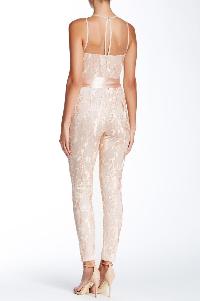 Adrianna Papell - 231M70480SC V Neck Illusion Embroidered Fit Jumpsuit