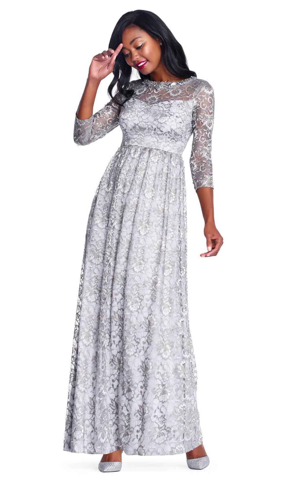 Adrianna Papell - AP1E203486SC Crystal Embellished A-Line Dress