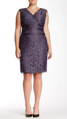 Adrianna Papell - 41905221SC Knee Length Satin Wrap Waist Lace Dress