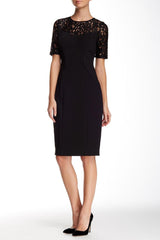 Adrianna Papell - Elbow Sleeve Jewel Neck Lace Dress 16260650SC