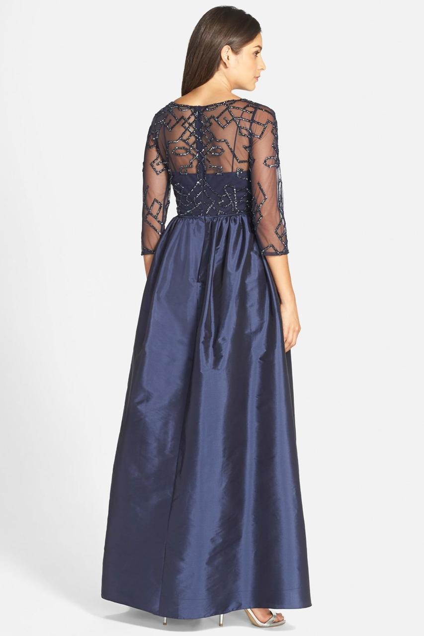 Adrianna Papell - 91912620SC Beaded Sheer Sleeve Taffeta A-Line Dress