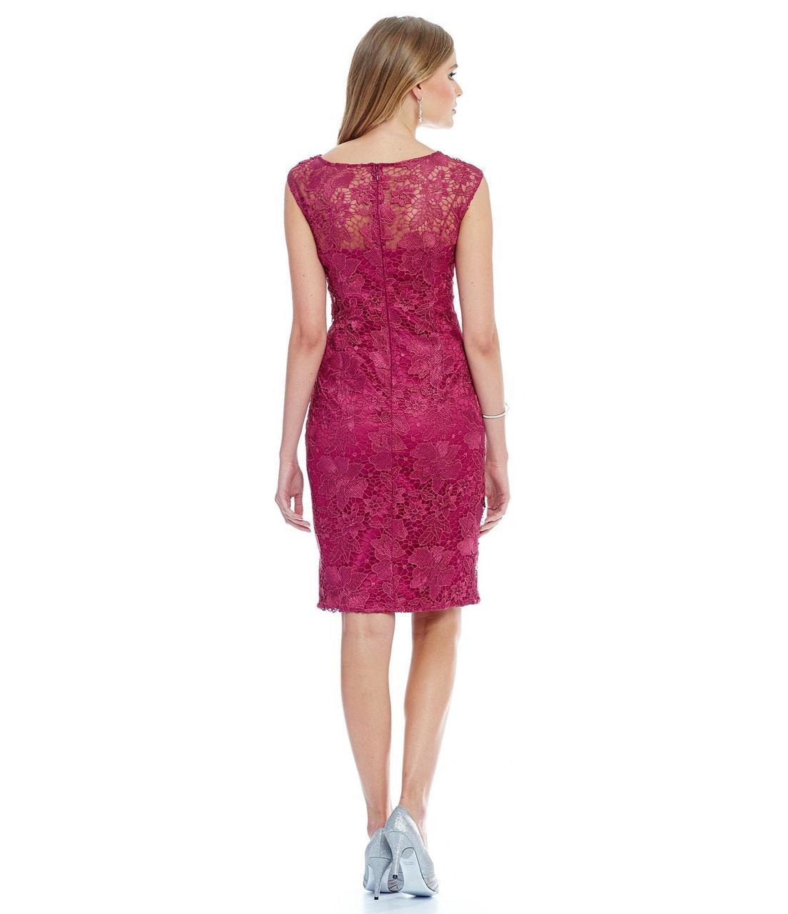 Adrianna Papell - 81925540SC Sleeveless Bateau Laced Sheath Dress