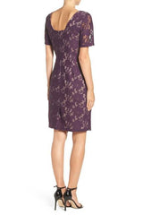 Adrianna Papell - AP1D100772SC Bateau Short Sleeves Sheath Dress