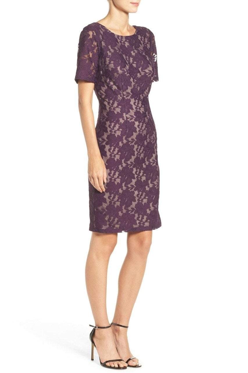 Adrianna Papell - AP1D100772SC Bateau Short Sleeves Sheath Dress