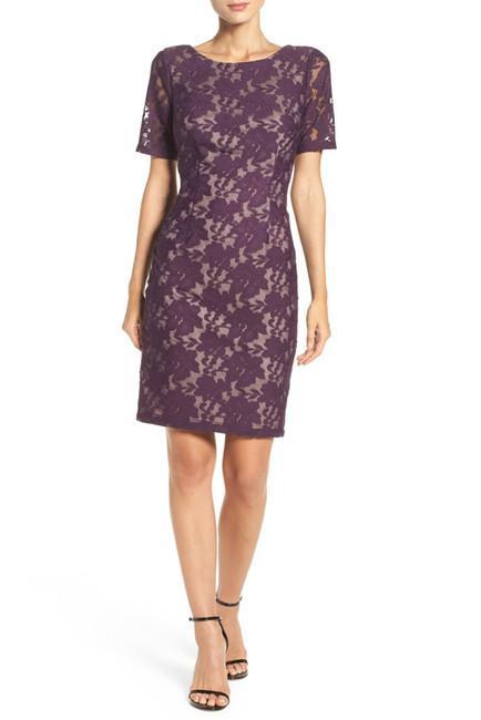 Adrianna Papell - AP1D100772SC Bateau Short Sleeves Sheath Dress