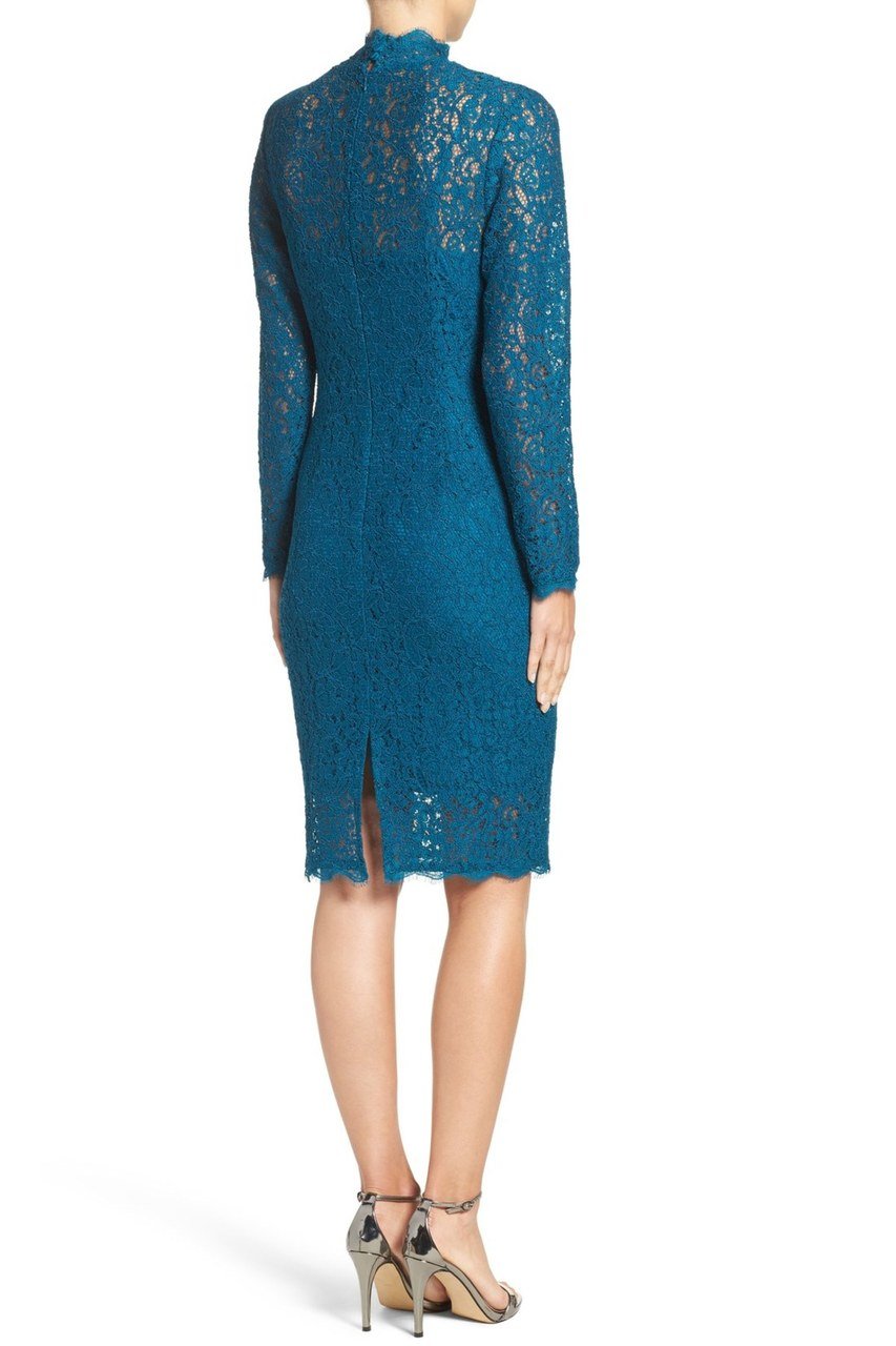 Adrianna Papell - High Neck Lace Scalloped Sheath Dress AP1E200552SC