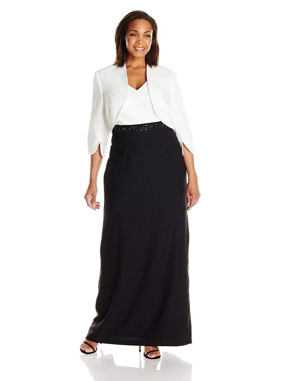 Adrianna Papell - Contrast Beaded Waist Dress with Jacket 81907701SC