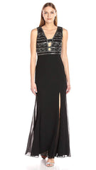 Adrianna Papell - AP1E201342SC Sequined Cutout Bodice High Slit Dress