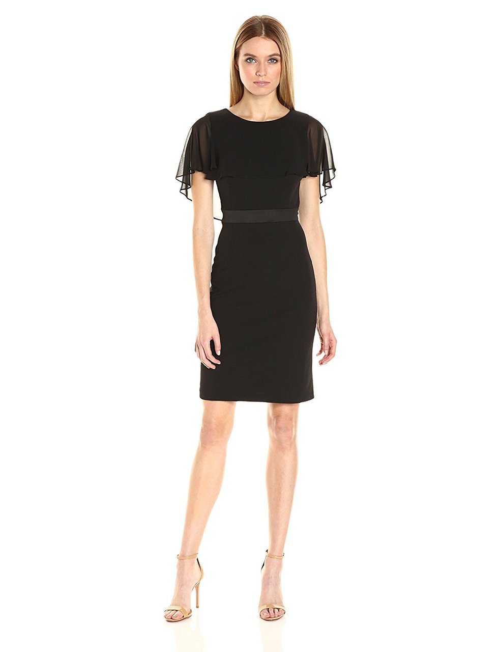 Adrianna Papell - Jewel Neck Cape Sleeve Fitted Dress AP1D100542SC