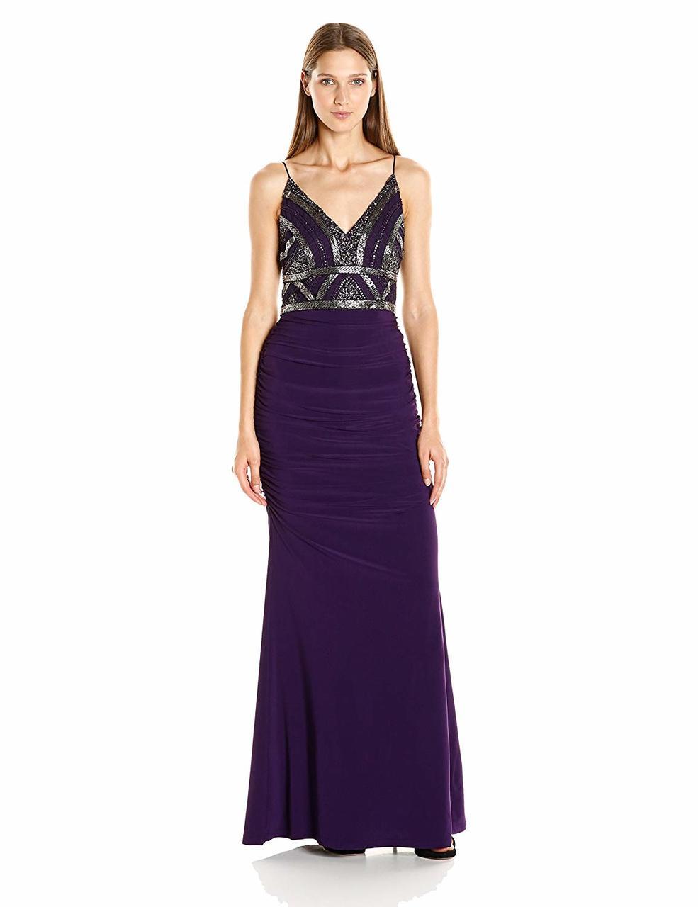 Adrianna Papell - V Neck Embellished Ruched Dress AP1E200204SC