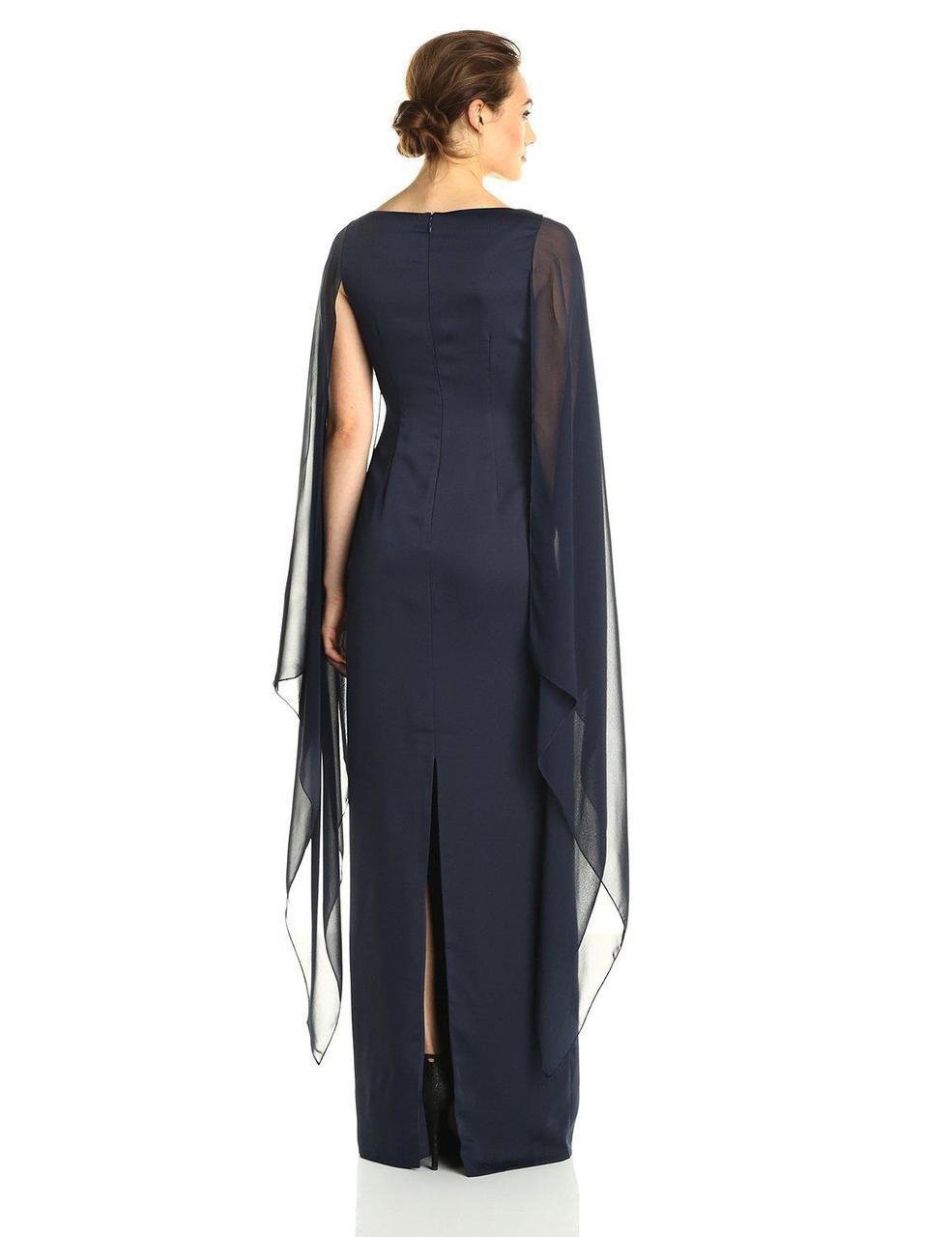 Adrianna Papell - Bateau Fitted Long Dress with Cape Sleeve 81917310SC