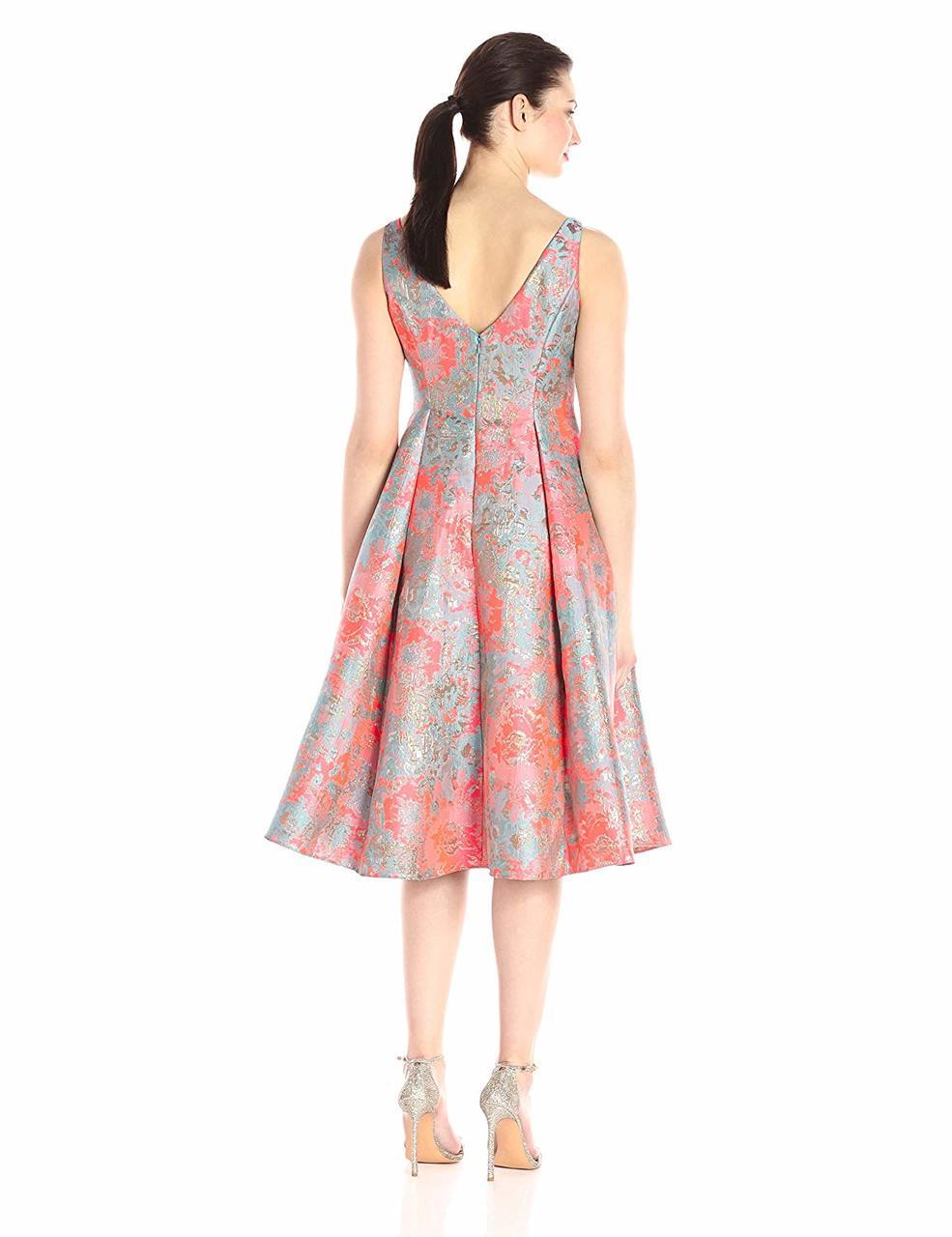 Adrianna Papell - Embossed Print Tea Length Pleated Dress 41926670SC