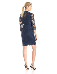 Adrianna Papell - 15253710SC V Neck Lace Short Dress with Cardigan