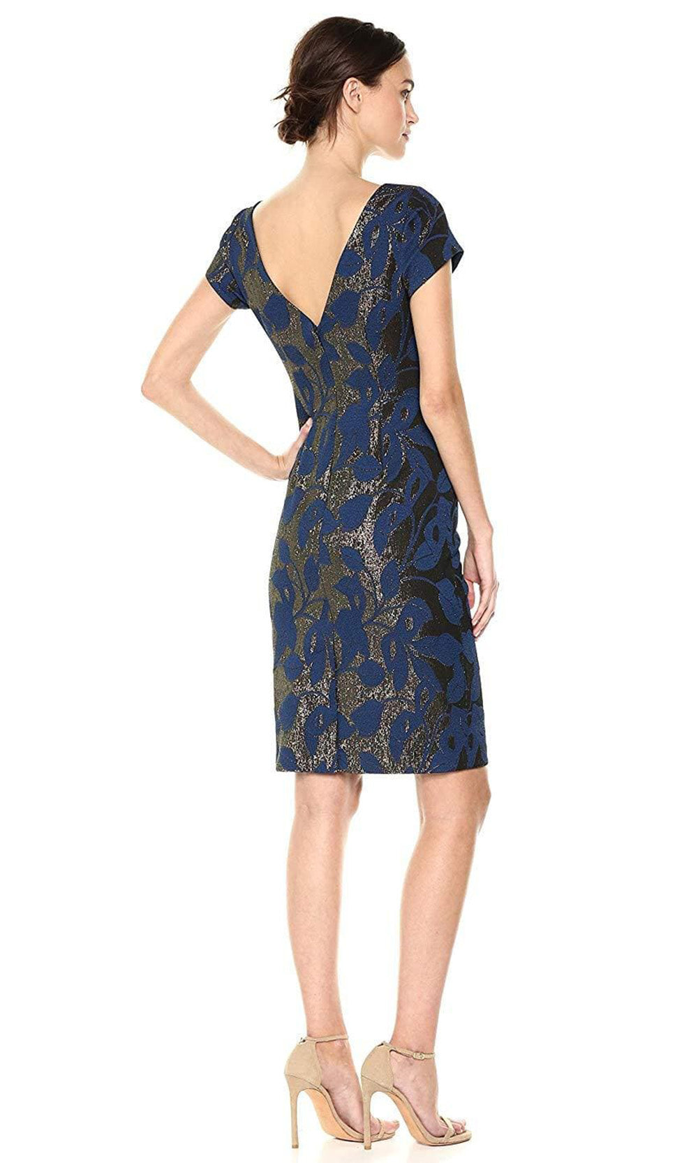 Adrianna Papell - AP1D101402SC Floral Jacquard Deep V-Open Back Dress