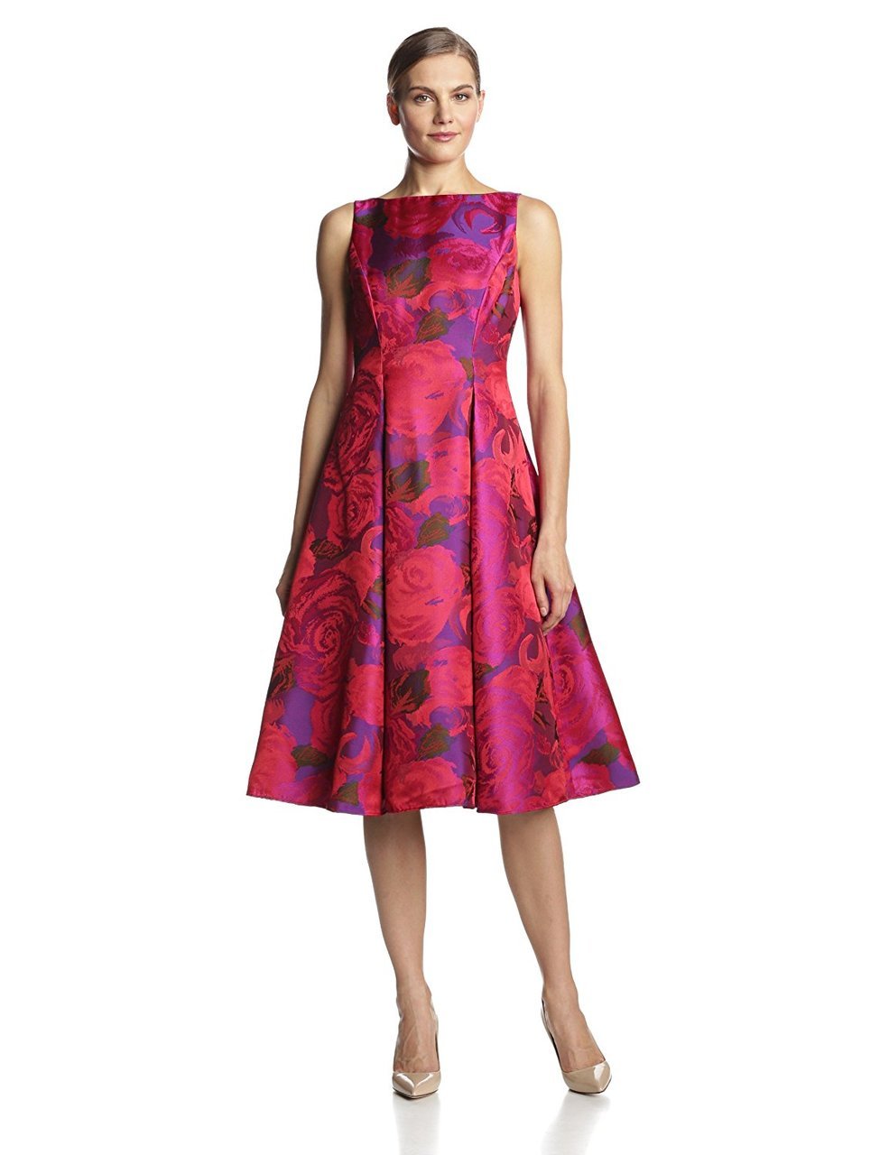 Adrianna Papell - Floral Printed Pleated A-line Dress 41889270SC