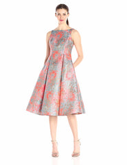 Adrianna Papell - Embossed Print Tea Length Pleated Dress 41926670SC