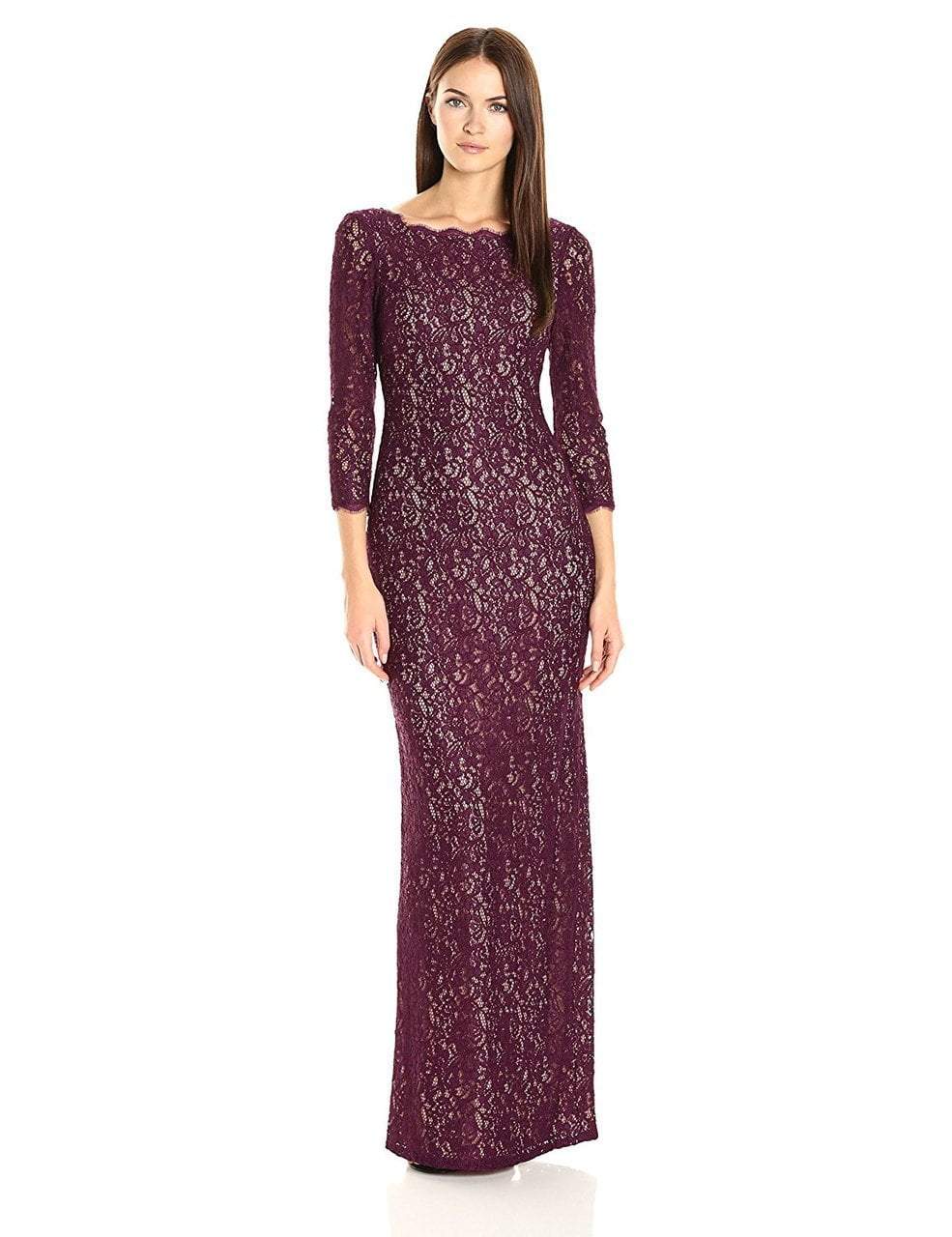 Adrianna Papell - 91880500SC English Lace Scallop Sheath Formal Dress