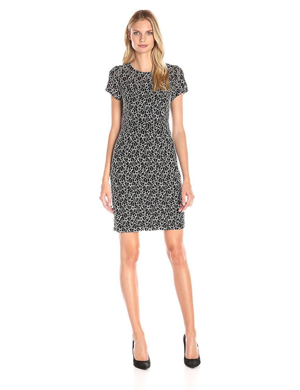 Adrianna Papell - Black Floral Lace Sheath Dress AP1D100323SC