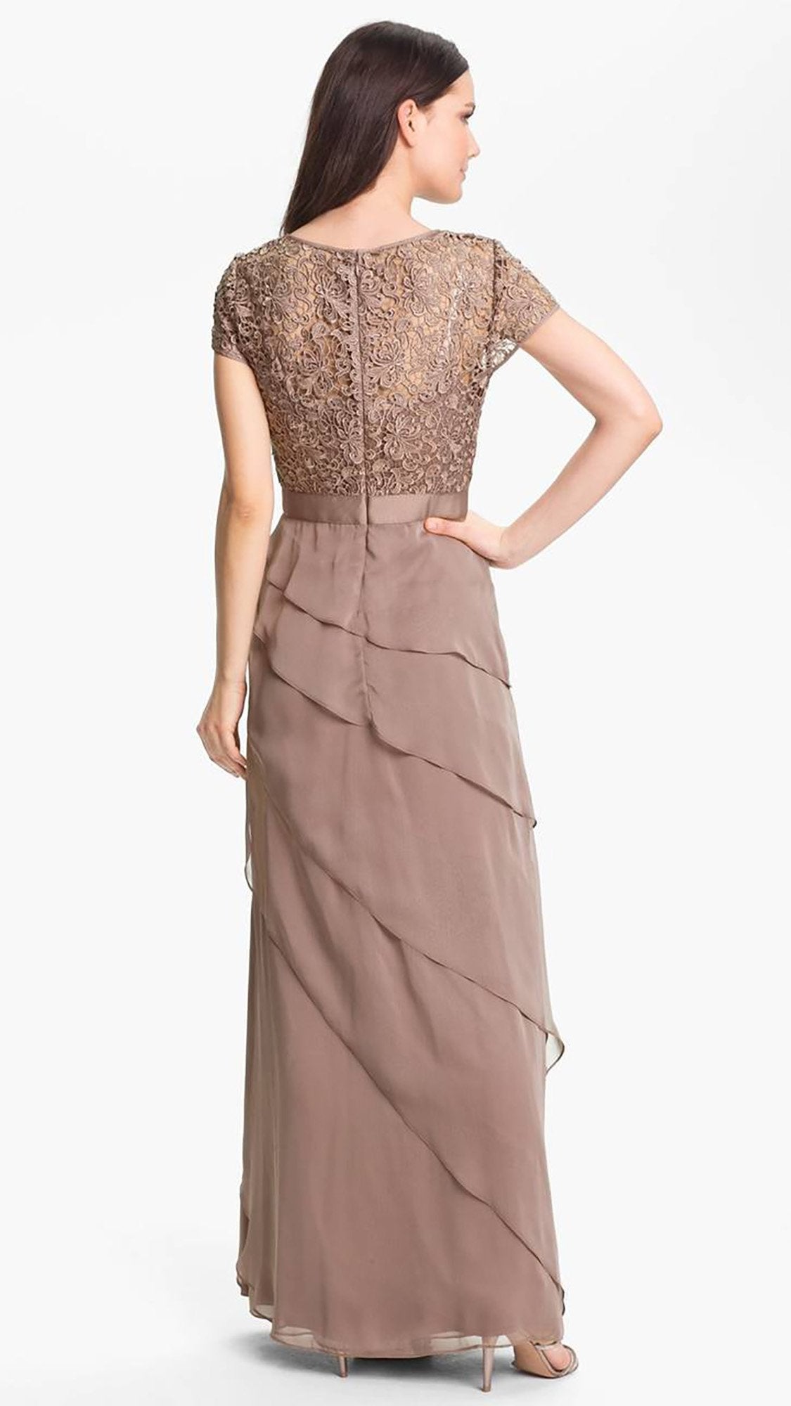 Adrianna Papell - 62882090SC Short Sleeve Lace Tiered Long Dress
