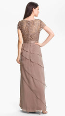 Adrianna Papell - 62882090SC Short Sleeve Lace Tiered Long Dress