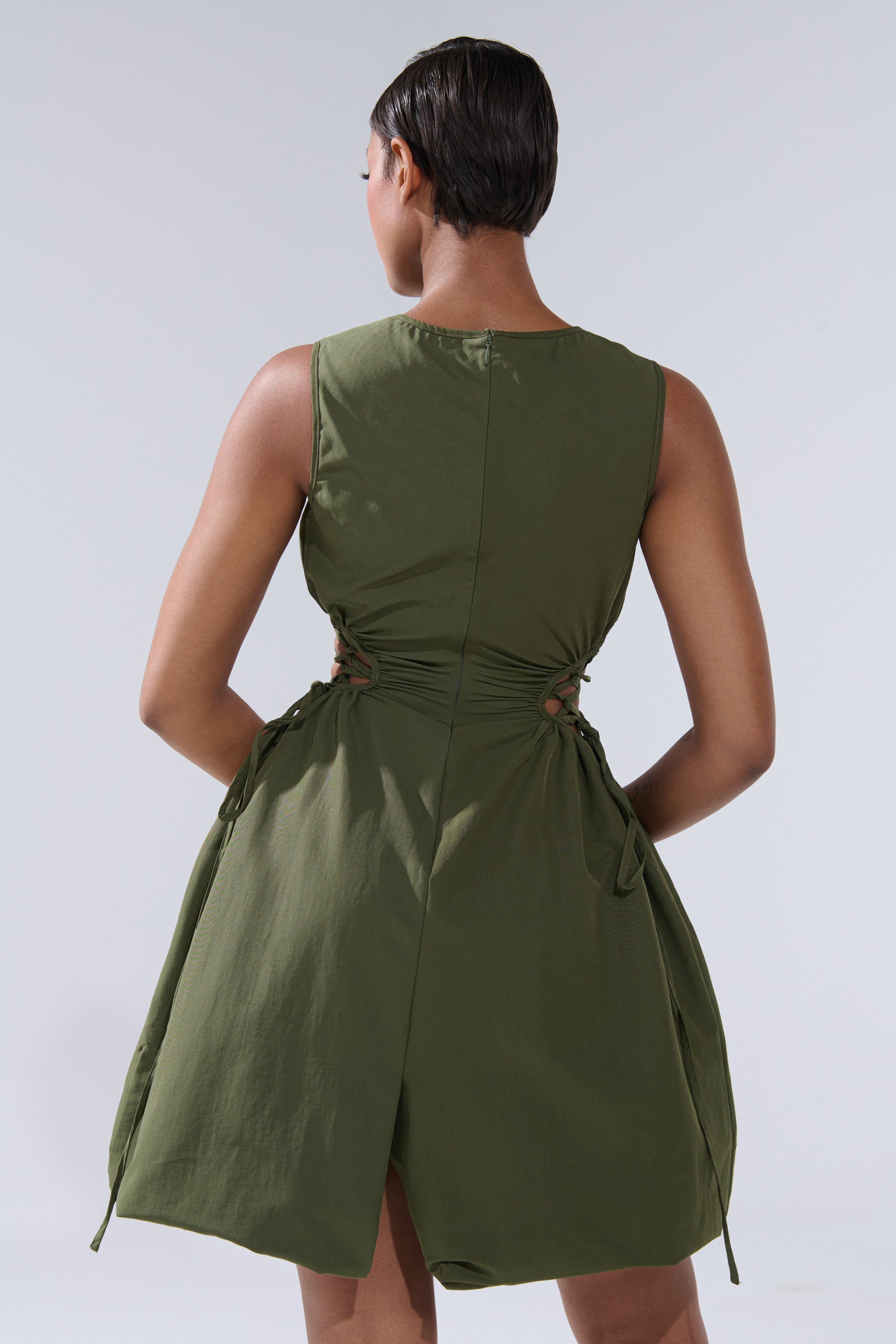 ALINA LACE UP DETAIL MAXI DRESS IN OLIVE