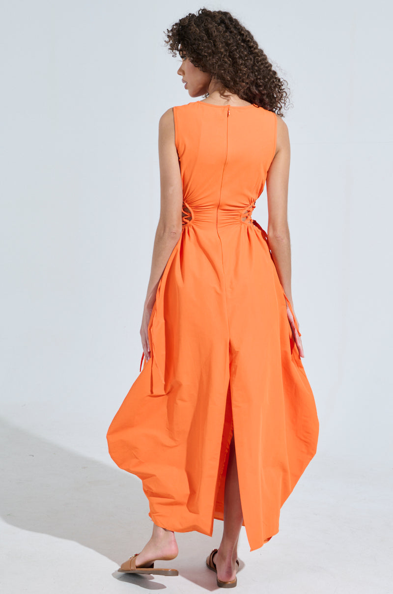 ALINA LACE UP DETAIL MAXI DRESS IN ORANGE