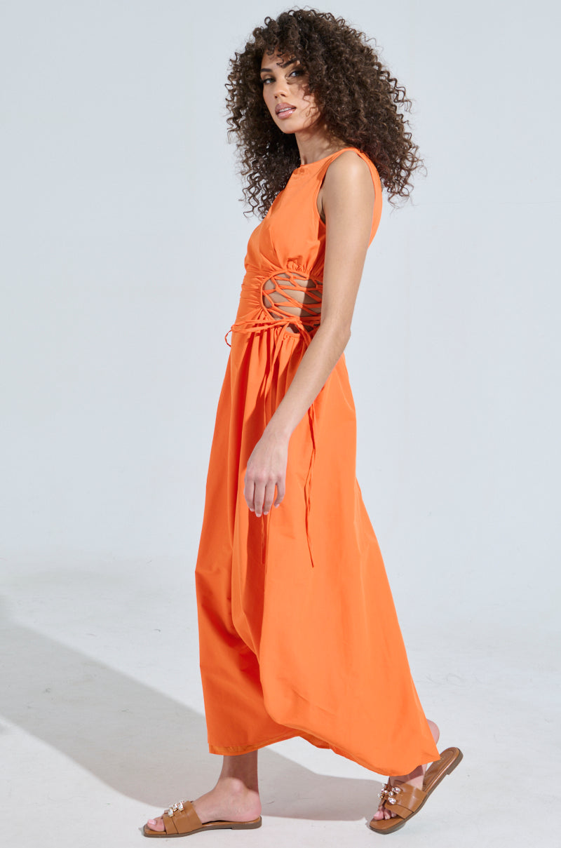 ALINA LACE UP DETAIL MAXI DRESS IN ORANGE