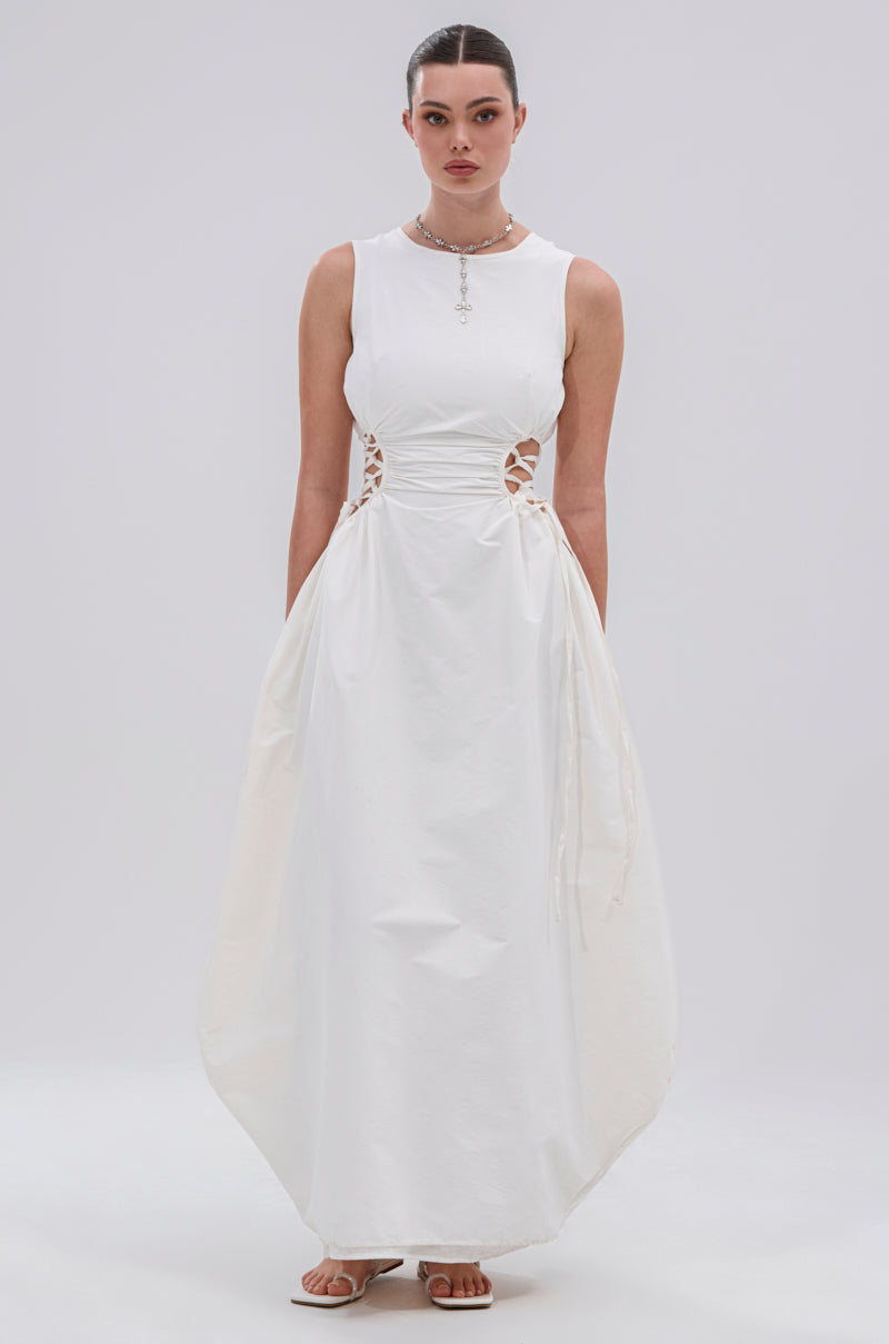 ALINA LACE UP DETAIL MAXI DRESS IN WHITE